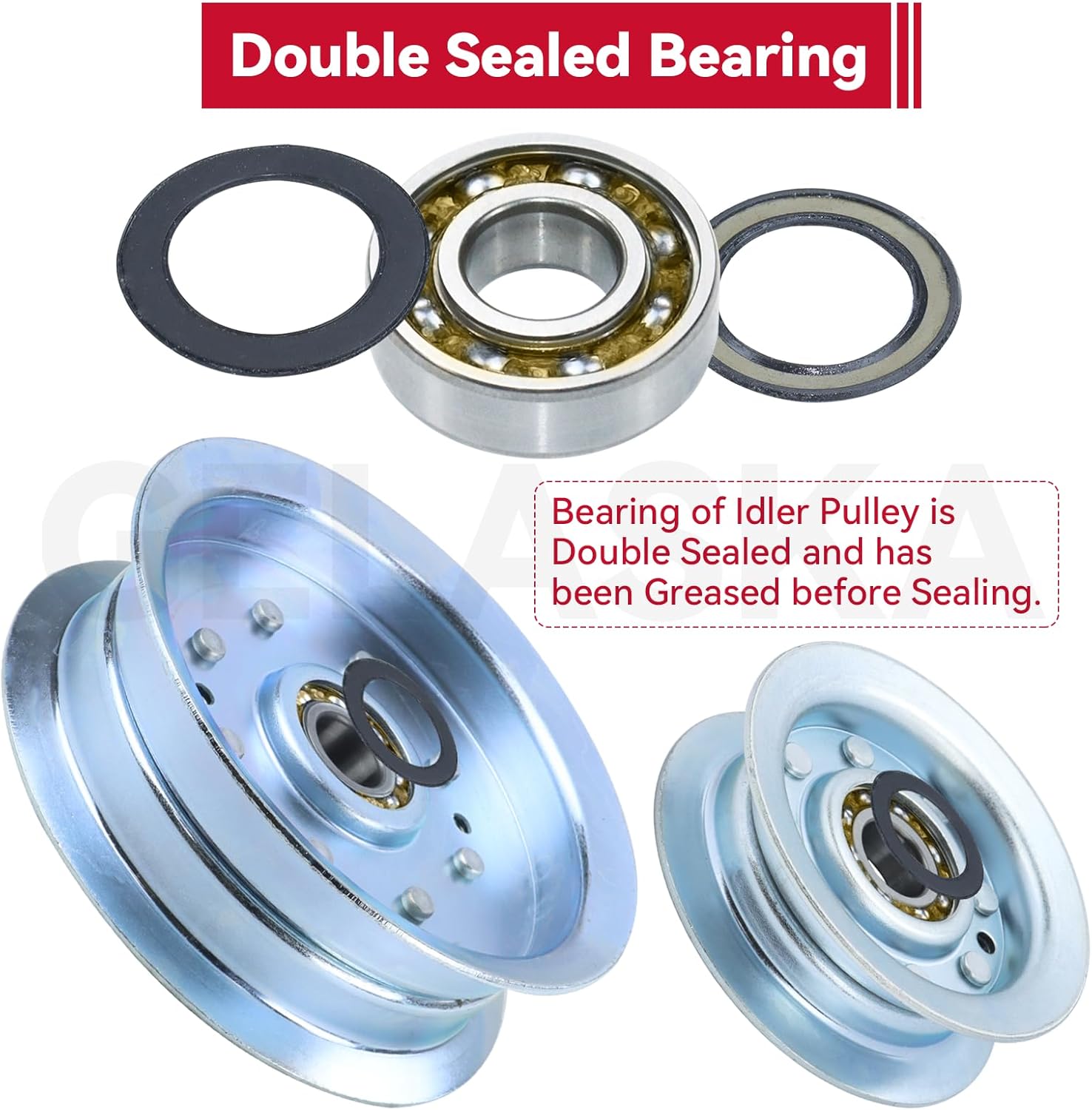 GELASKA GY22172 Idler Pulley with GY20629 Idler Pulley Replaces AUC17621 GY22082 GY20067 GY20110 for John Deere D110 D130 D140 D160 E140 E170 L100 L110 L120 L130 LA105 LA115 LA130 LA145 Z225 Mowers