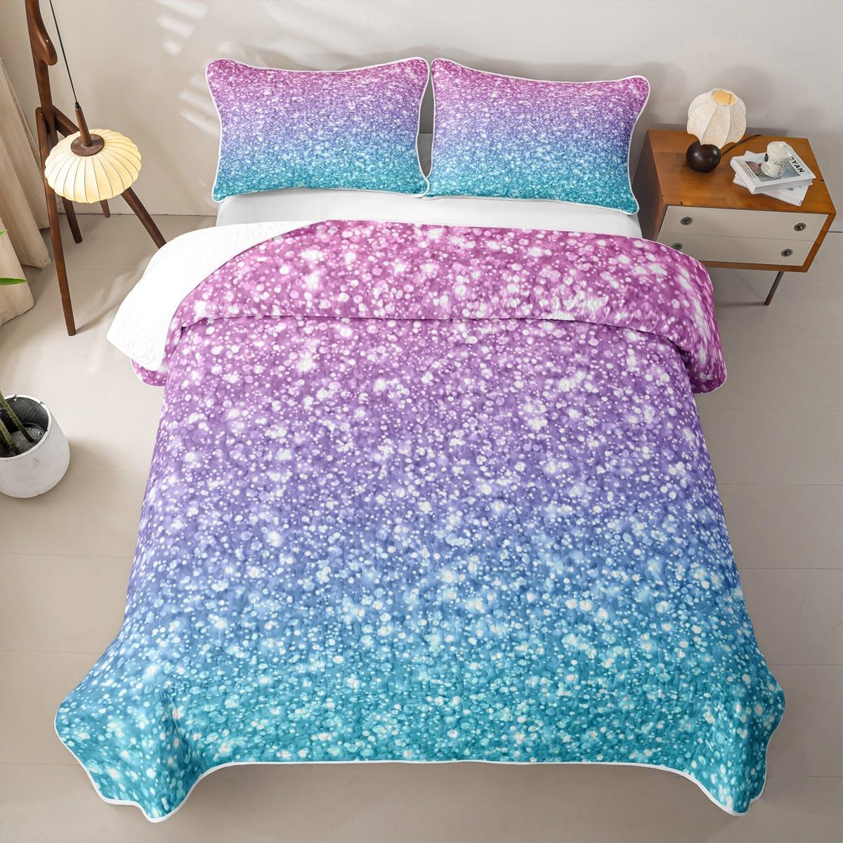 Erosebridal Girls Quilt Set Full 3D Print Pink Quilt Girly Turquoise Bedding Coverlet Blue Purple Bedspread