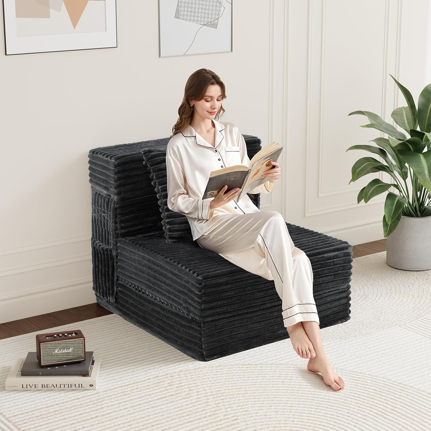 Folding Sofa Bed Single - 4 in1 Convertible Foldable Sleeper Chair with Pillow, Fold Out Couch, High-Density Foam Floor Mattres, Space-Saving Futon for Living Dorm Guest Room and Office, Grey