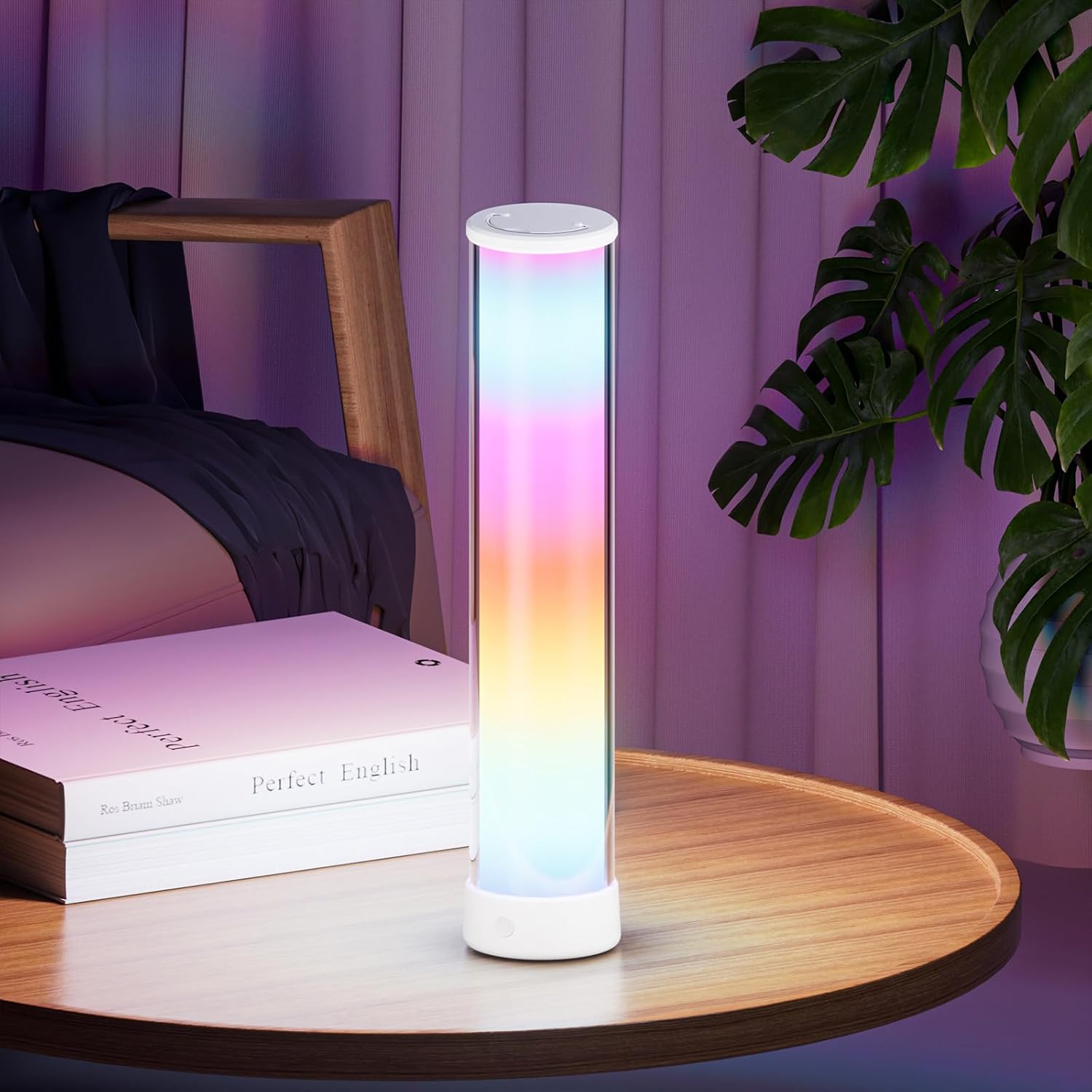 Rechargeable Table Lamp, RGB IC LED Light Bar, 1500 Lumens, APP & Remote Control Bedside Table Lamp with Music Sync, Color Changing Ambient Lighting for Bedside Table Desk Monitor Gaming White