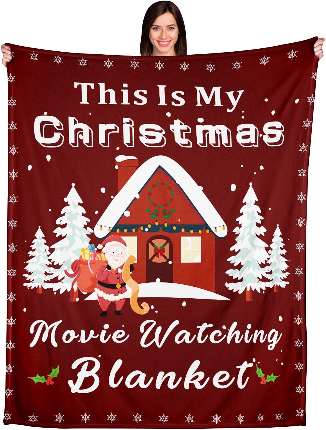 Christmas Movie Watching Blanket 50x60'' Decor, Soft Throw for Living Room Bedroom Sofa Couch, Cozy Gift for Women Girls, White Elephant Gifts Ideas, 2025 Christmas Stocking Stuffers for Women Men
