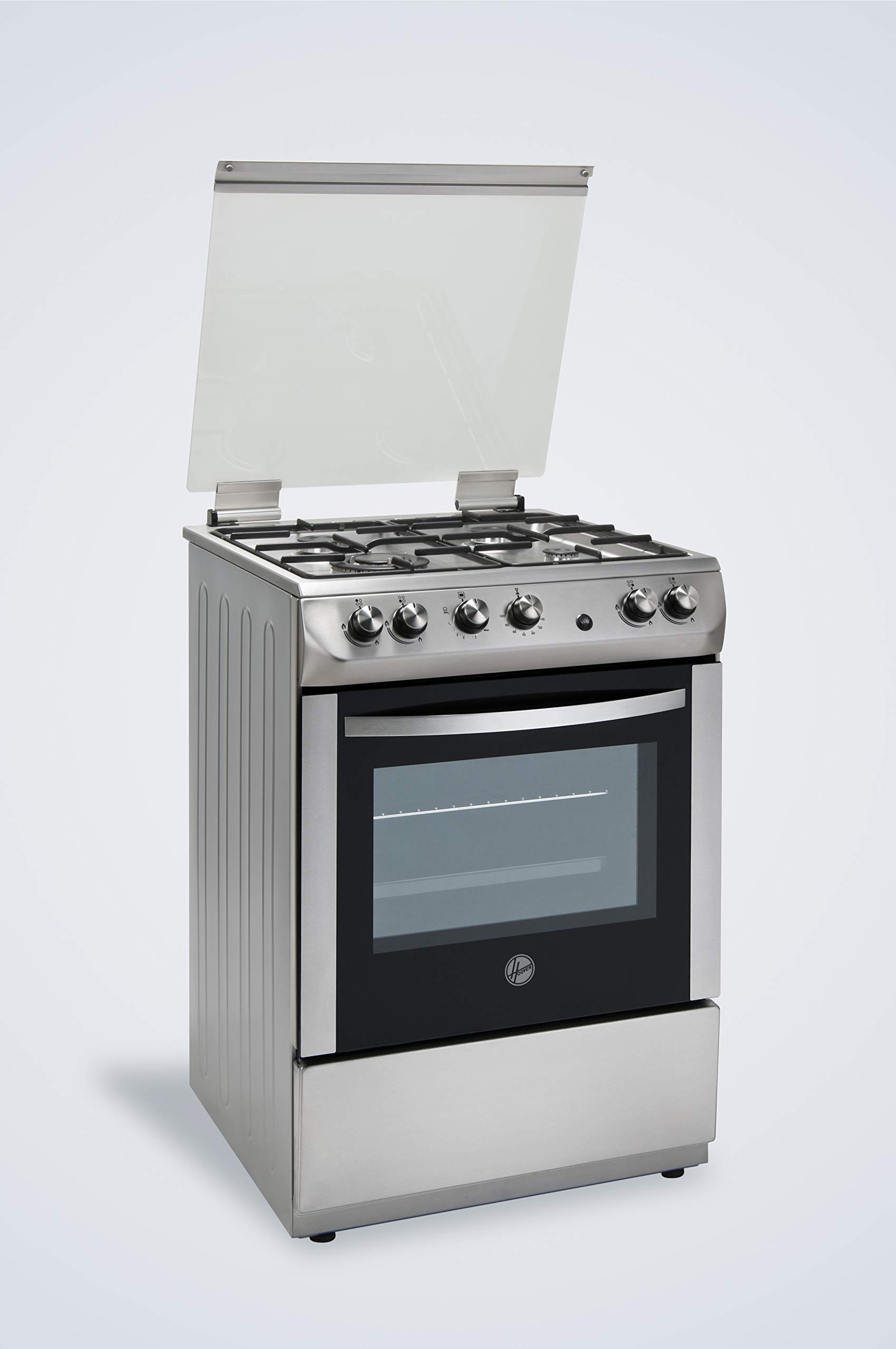 Hoover - FGC66.02S 60x60 Gas Cooker 4 Burners, Cast Iron Grids, One-Hand Ignition, 60cm Stainless Steel Cooking Range with Rotisserie and Self-Cleaning,Made in Turkey Stainless Steel, 1 Year Warranty