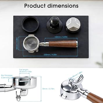 58mm Portafilter Double Spout Fits E61, Flair 58, ECM, Rancilio Silvia Machines | 2 Ears 58mm Portafilter with Filter Basket and Wooden Handle
