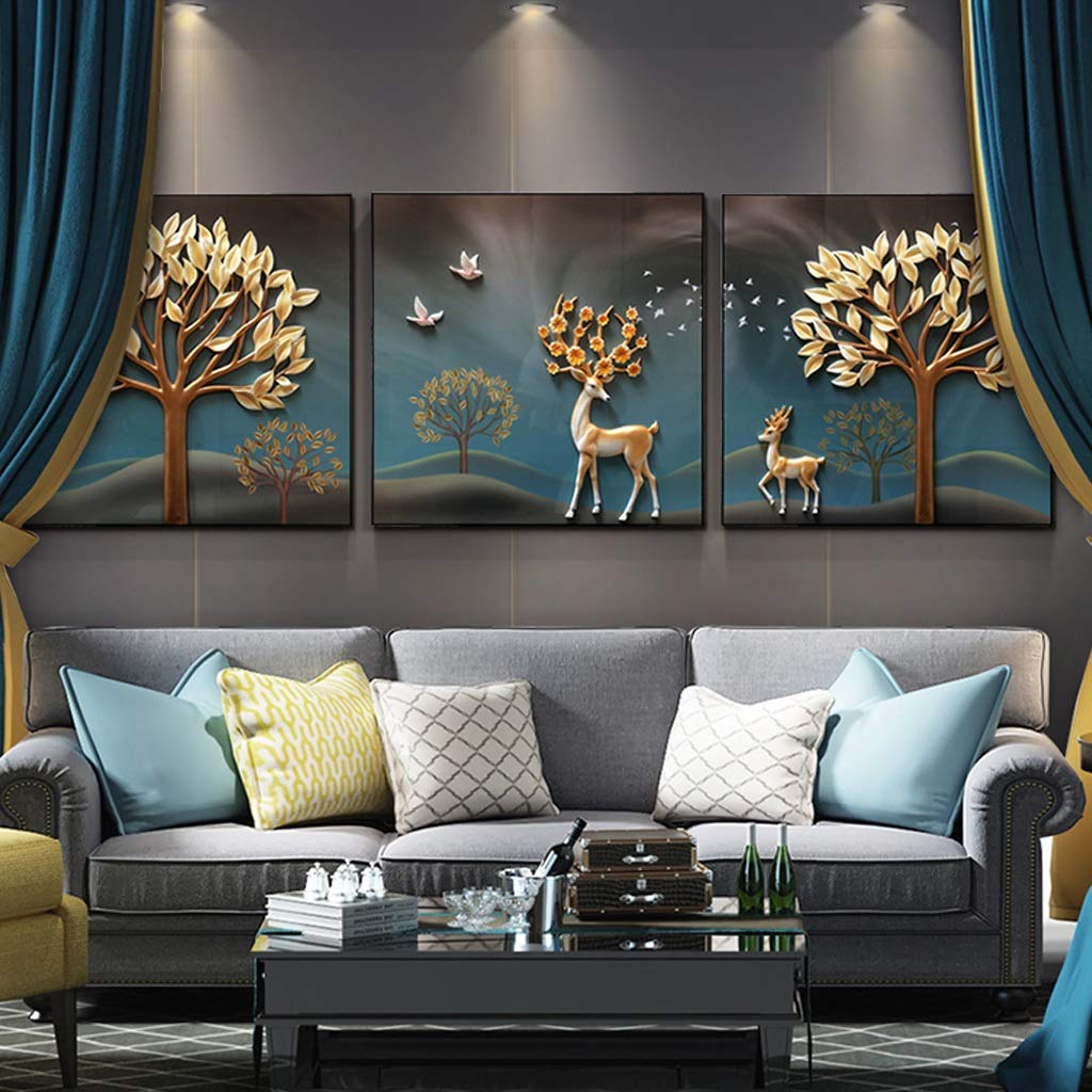 HHGO-01 3 piece canvas wall art decor set, 3d animal modern poster painting, modern wall decorations for living room bedroom kitchen office with frame (Color : B, Size : 70 * 70cm)