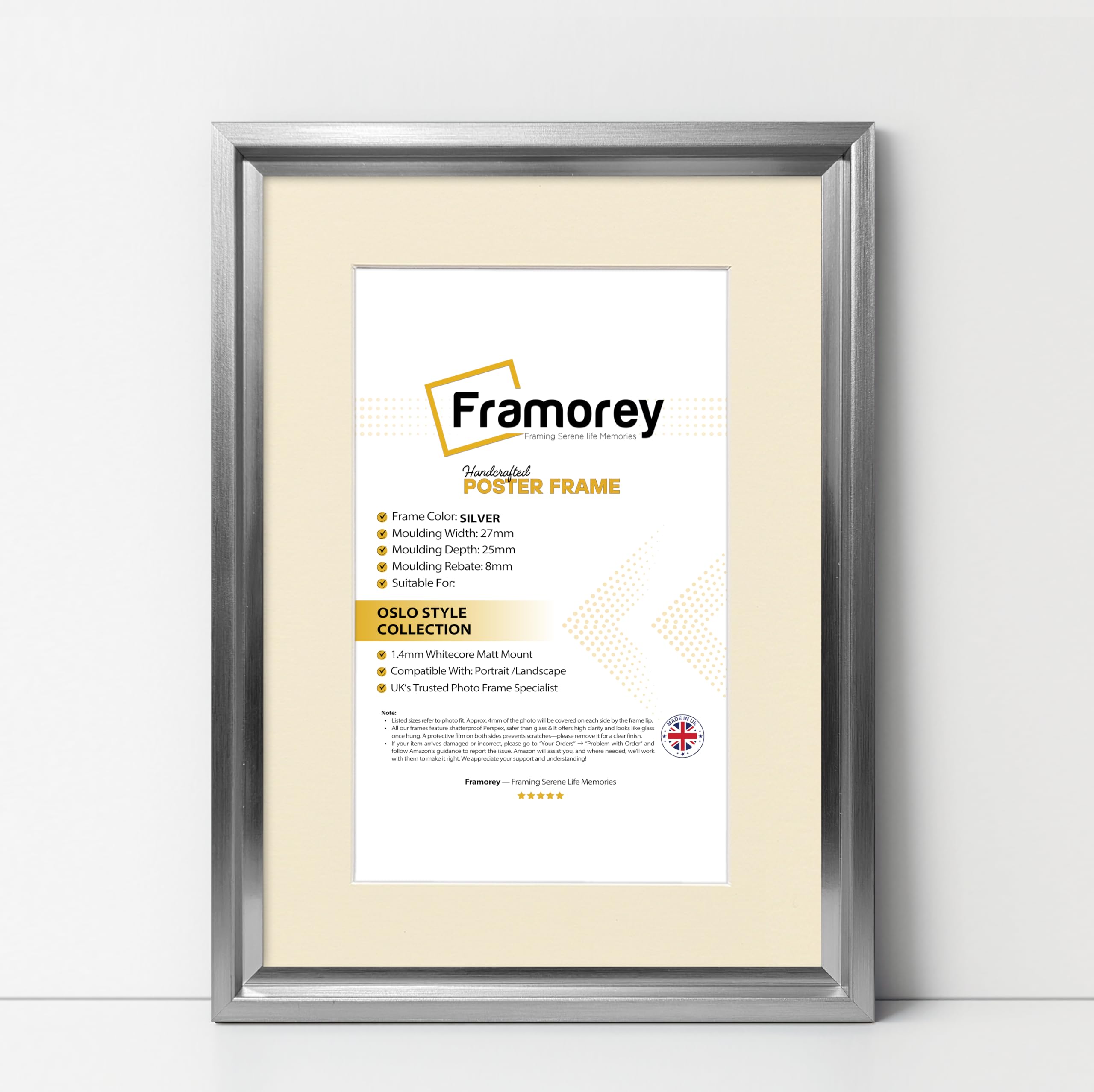 Framorey Framing Serene Life Memories Silver With Ivory Mount Framorey Oslo Style Picture Frame, 12X10" Size Silver Photo Frame With 10X8" Size Ivory Mount, Photo College Frame, Home Decor Frames