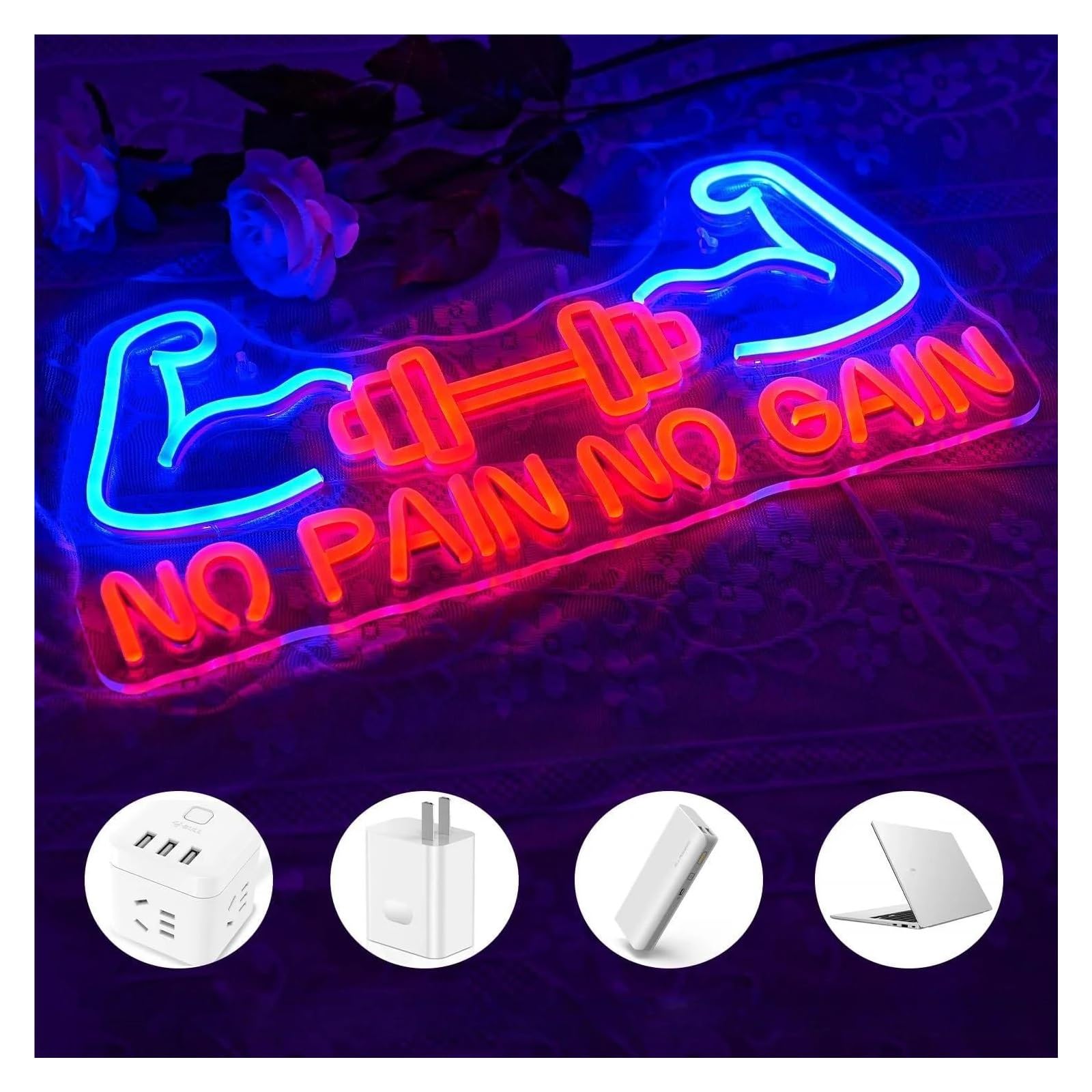 Luci al Neon Da Parete Manubri Dimmerabili Con Insegna Al Neon No Pain No Gain Muscoli Luminosi A Per Competizioni Di Bodybuilding In Palestra, Club Fitness