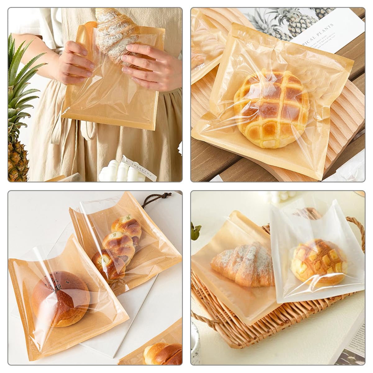VALICLUD 100piezas Bolsas De Papel Prueba De Aceite Para Pan Tostadas Sándwiches Para Guardar Golosinas Galletas y Donas Cocina o Panadería
