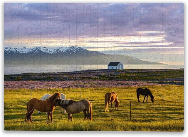 1000-Piece Wooden Jigsaw Puzzles Tranquil Mountain Scenery and Horses Jigsaw Puzzle for Adults and Families