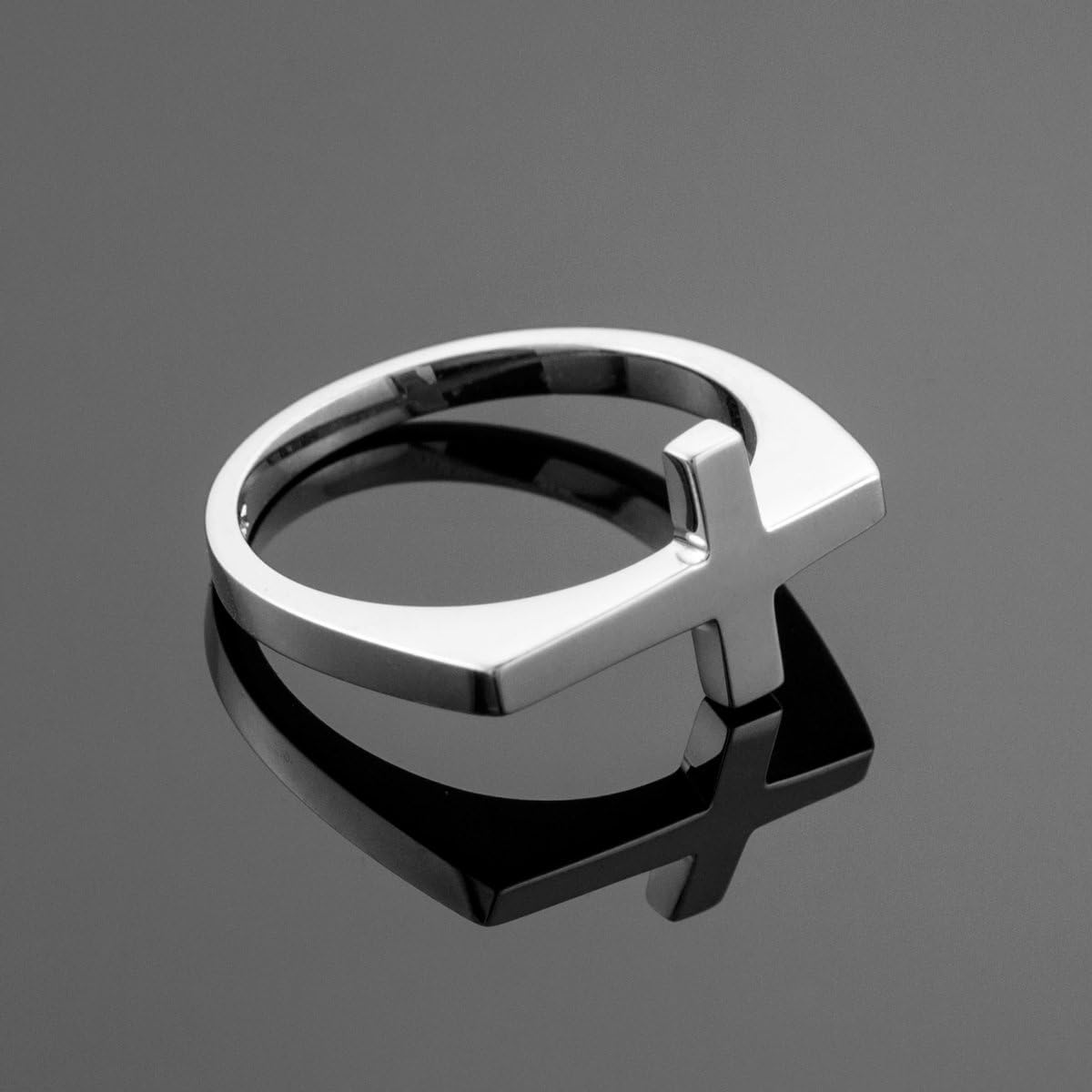 925 Sterling Silver Flat Top Sideways Cross Ring (Size 8)
