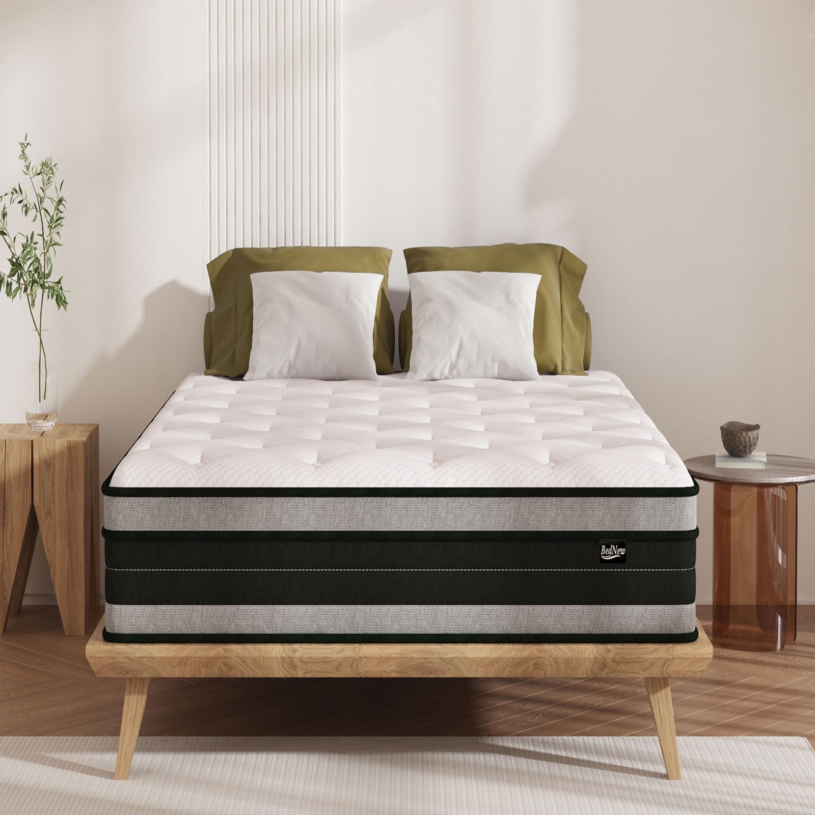 Bednew Single Mattresses 30cm, 12 Inch Innerspring Hybrid Mattress Single with Breathable Foam and Pocket Spring For Cool Comfort Sleep, Medium Firm Double Mattress(90x190x30cm)