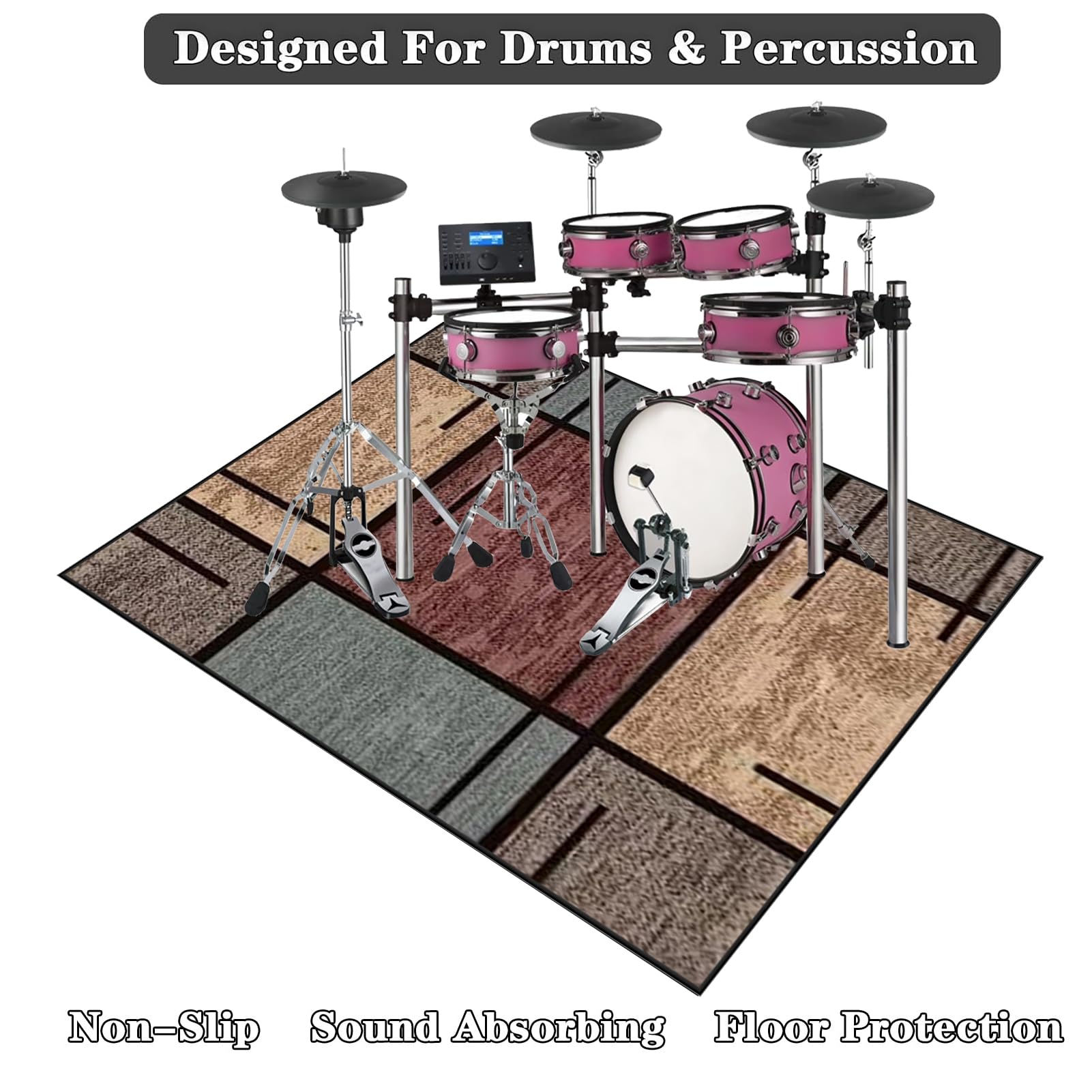 Tappetino Insonorizzato Batteria | Carpet Drum Mat | Tappeto per Batteria | Tappeto Professionale per Batteria e Strumenti a Percussione | Tappeto Antiscivolo Batteria Elettronica 140 x 120 cm