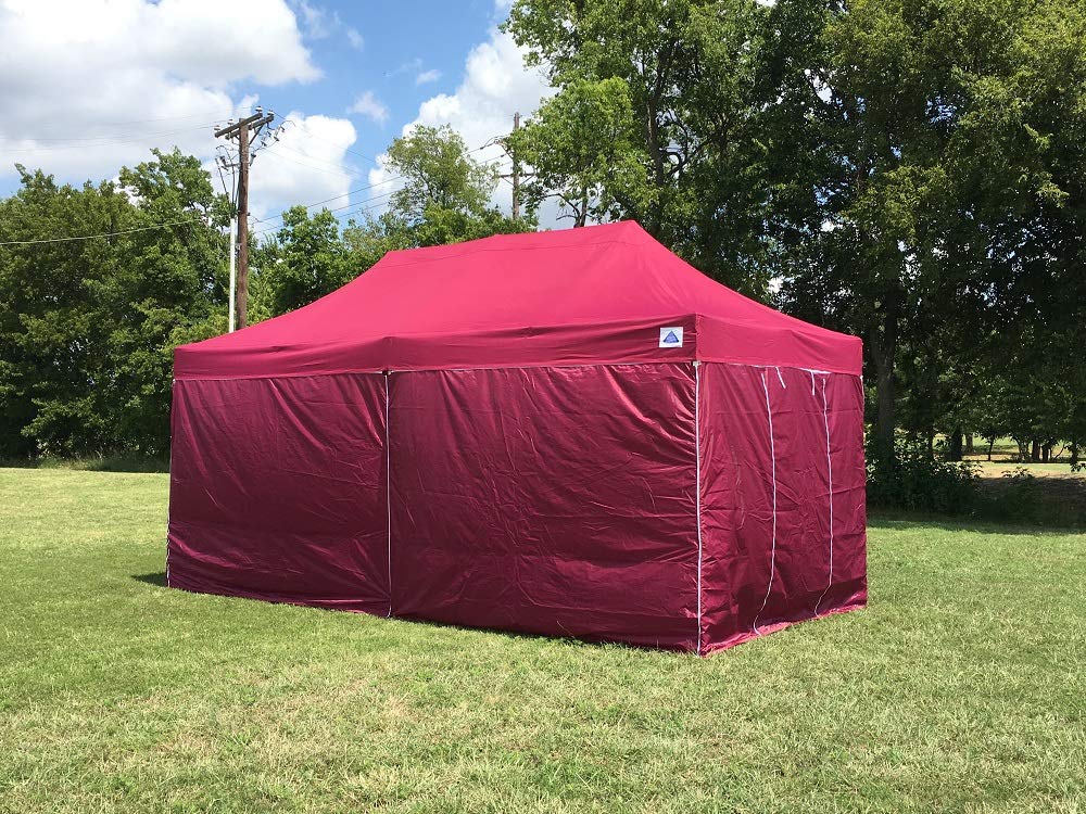 DELTACanopies Instant Pop Up Party Tent,Commercial Ez Outdoor Canopy,Residential Backyard Shelter,with Powder Coated Frame,Waterproof Top,Removable Solid Walls,Wheel Bag - 10'x20' FS Model Maroon
