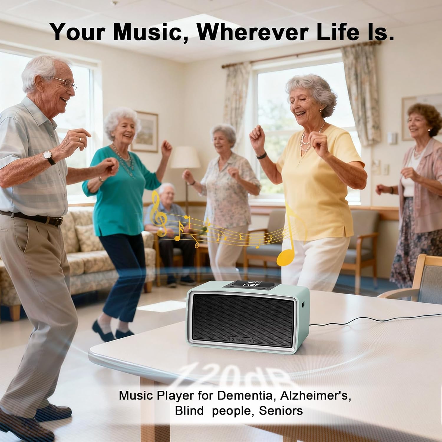 Large Button Simple Music Player for Seniors, Easy MP3 Player for Elderly, Dementia, Blind,Alzheimer's & Visually Impaired, Music Box with 32GB TF Card, One-Touch Play (Blue)