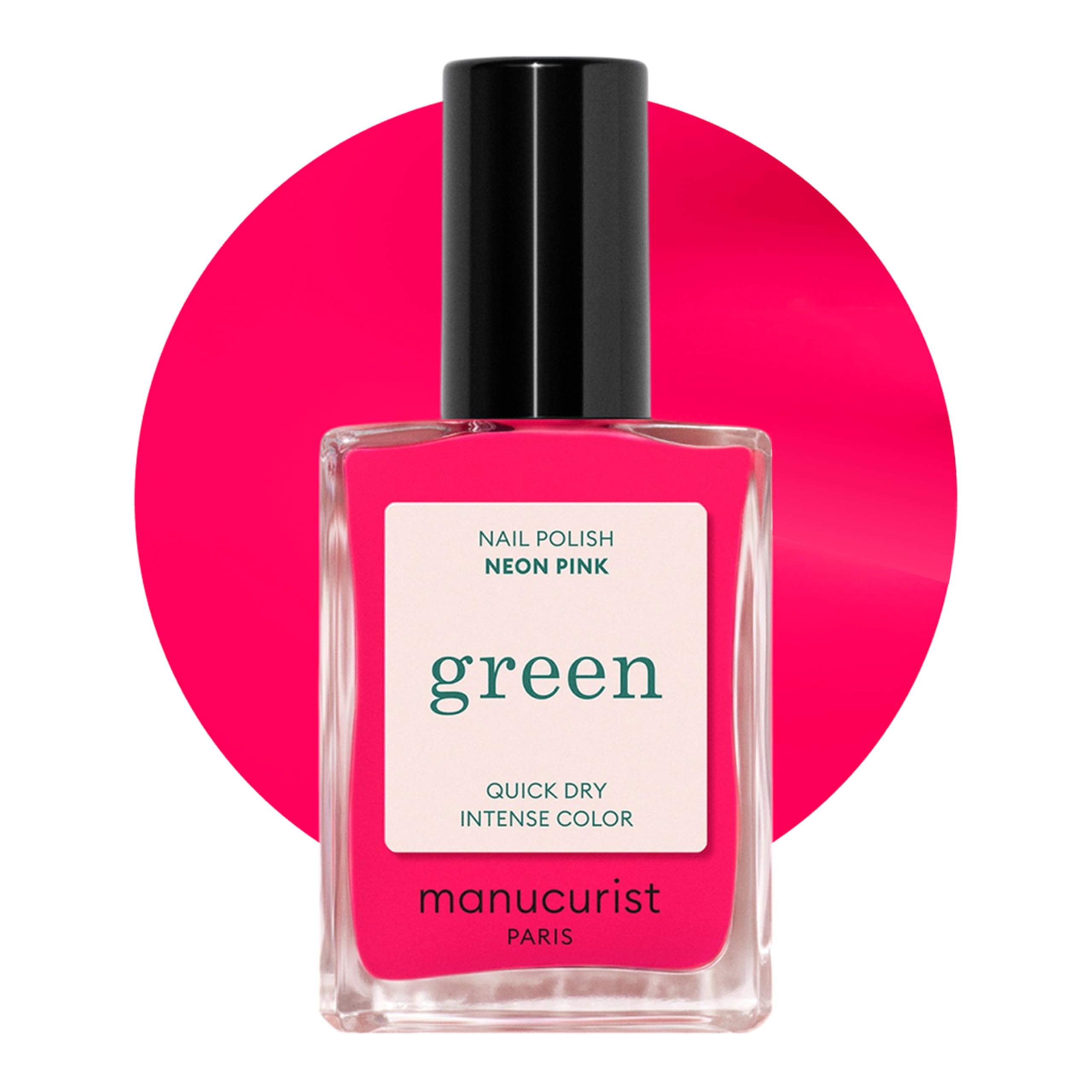 Manucurist Green Vernis à Ongles Rose Neon Pink - Vernis à Ongles Classique 9-​Free, Vegan et Bio Sourcé - Effet Manucure Professionnelle - Nail Polish - Made in France - 15ml