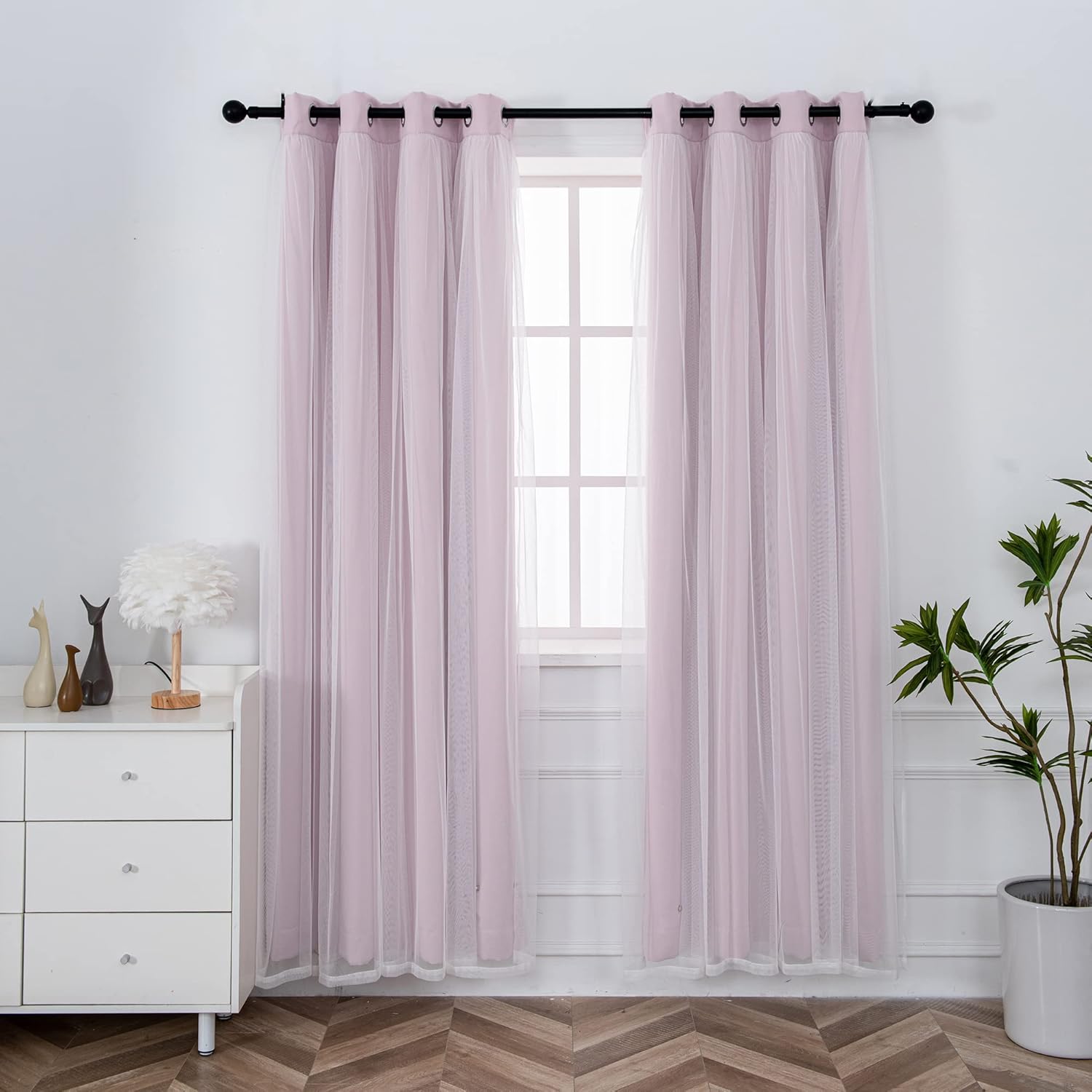 Amazon.com: INLINAS Pale Pink Blackout Curtains with Sheer Layer ...