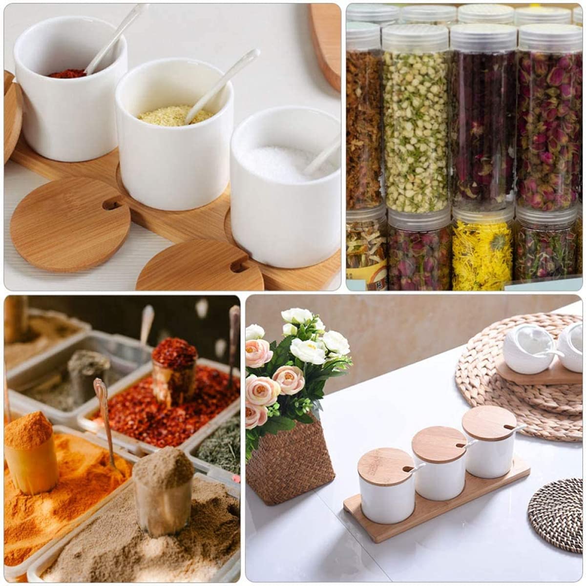 Gewürzdosen-Set, Gewürzdose, Gewürztopf, Pfeffer, Salz, Zuckerdose, Gewürzbehälter, Behälter mit Deckel, kleiner Löffelhalter for die Küche, weiße Dose