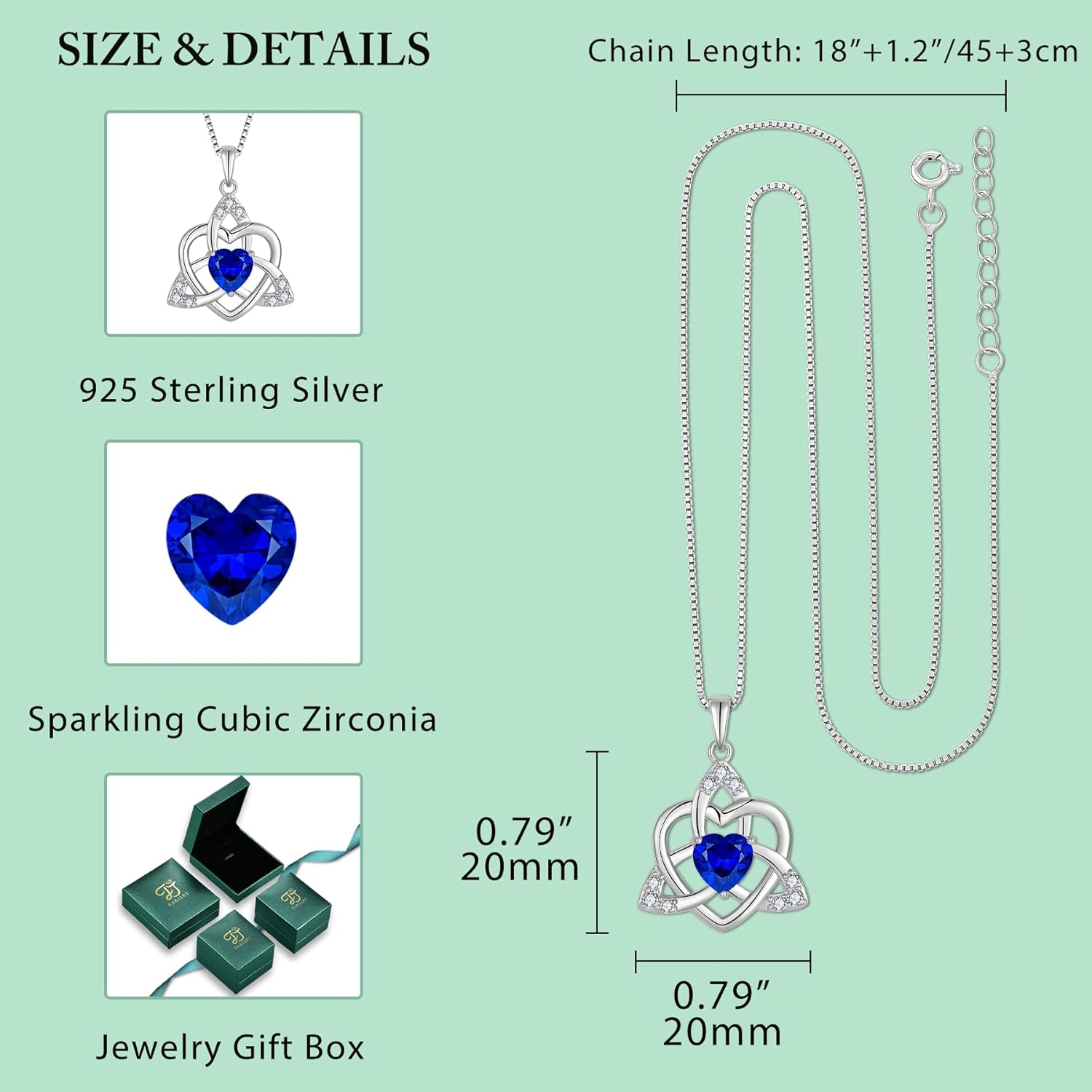 FJ Celtic Knot Necklace 925 Sterling Silver Trinity Love Knot Pendant Irish Good Luck Birthstone Jewelry for Women - Image 5