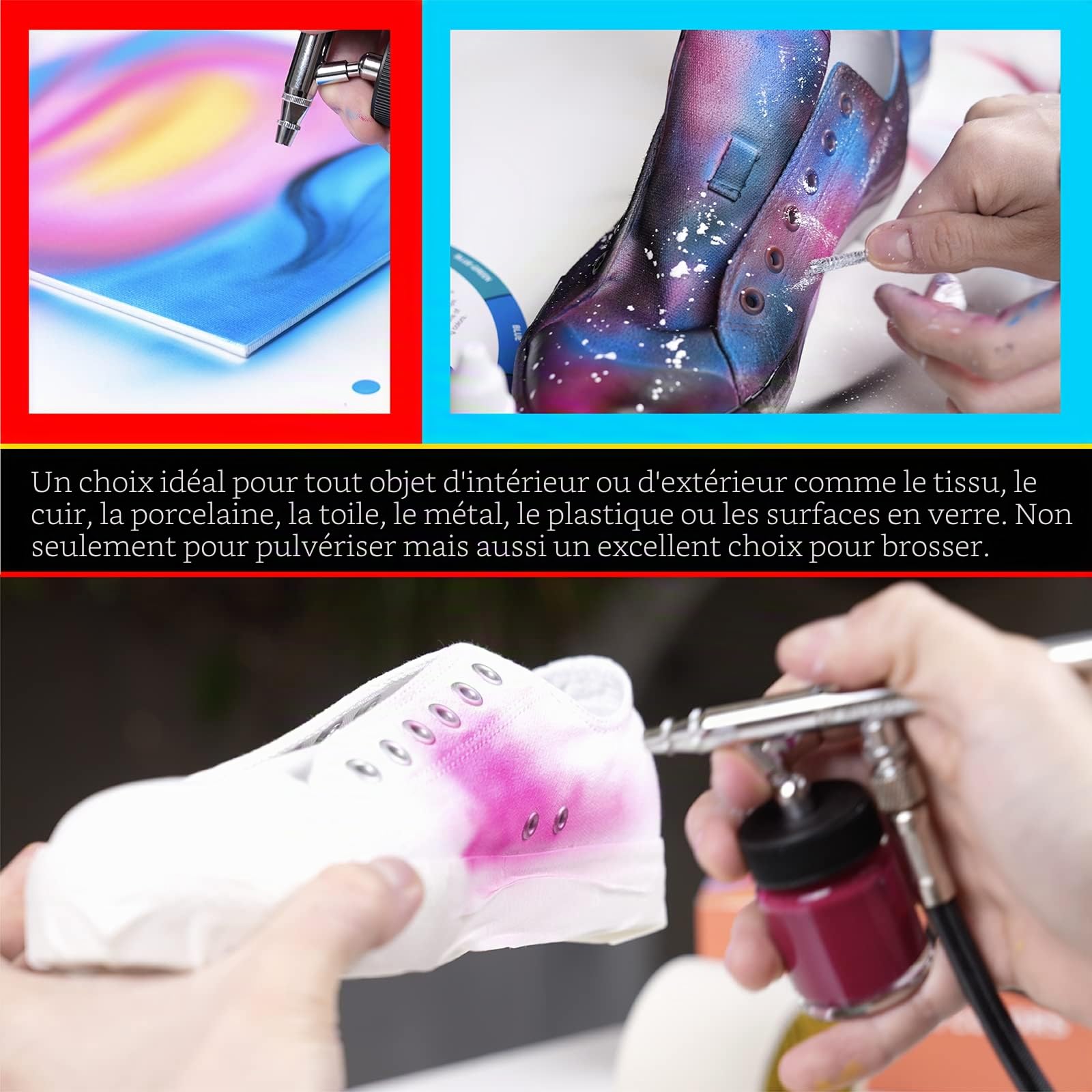 MEEDEN Peinture Aérographe Acrylique: Modèle Air Brush à base d’eau avec couleurs fluorescentes - 60 couleurs x 30ml