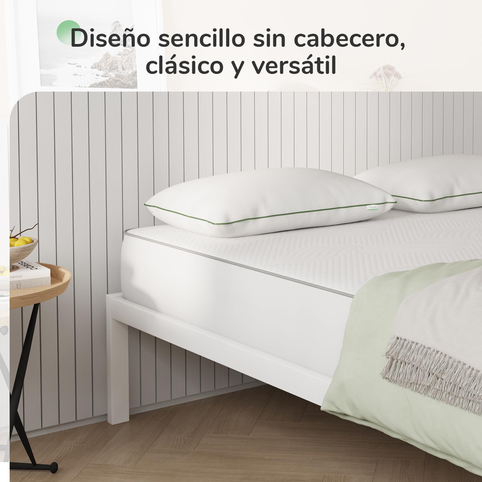 Novilla Somier 135x190 cm Láminas de Chopo Altura 30 cm Estructura de Cama Metal Blanco