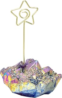 mookaitedecor Titanium Coated Rock Crystal Card Holder Photo Clip Stand