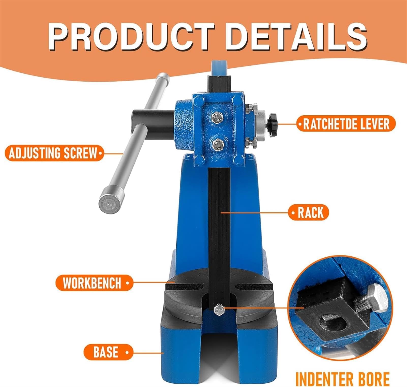 Pressa da tavolo manuale resistente con capacità di 2 tonnellate, stantuffo reversibile e altezza di lavoro di 21,6 cm per applicazioni di stampaggio, piegatura e formatura di precisione