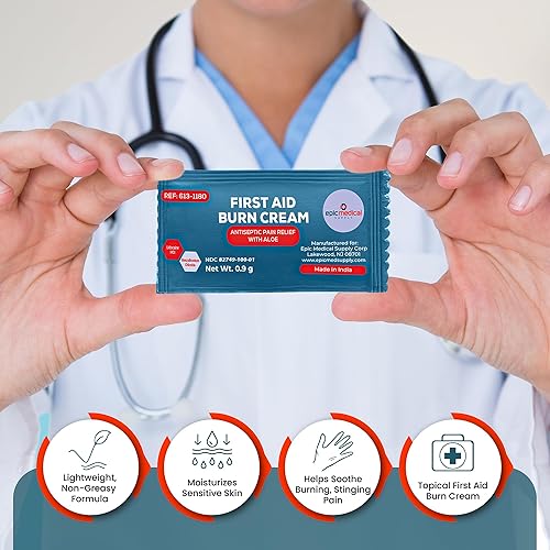 Miniatura 4 de Epic Medical Supply Paquete de 144 paquetes de crema de alivio de quemaduras de primeros auxilios de 0.03 onzas con lidocaína y cloruro de