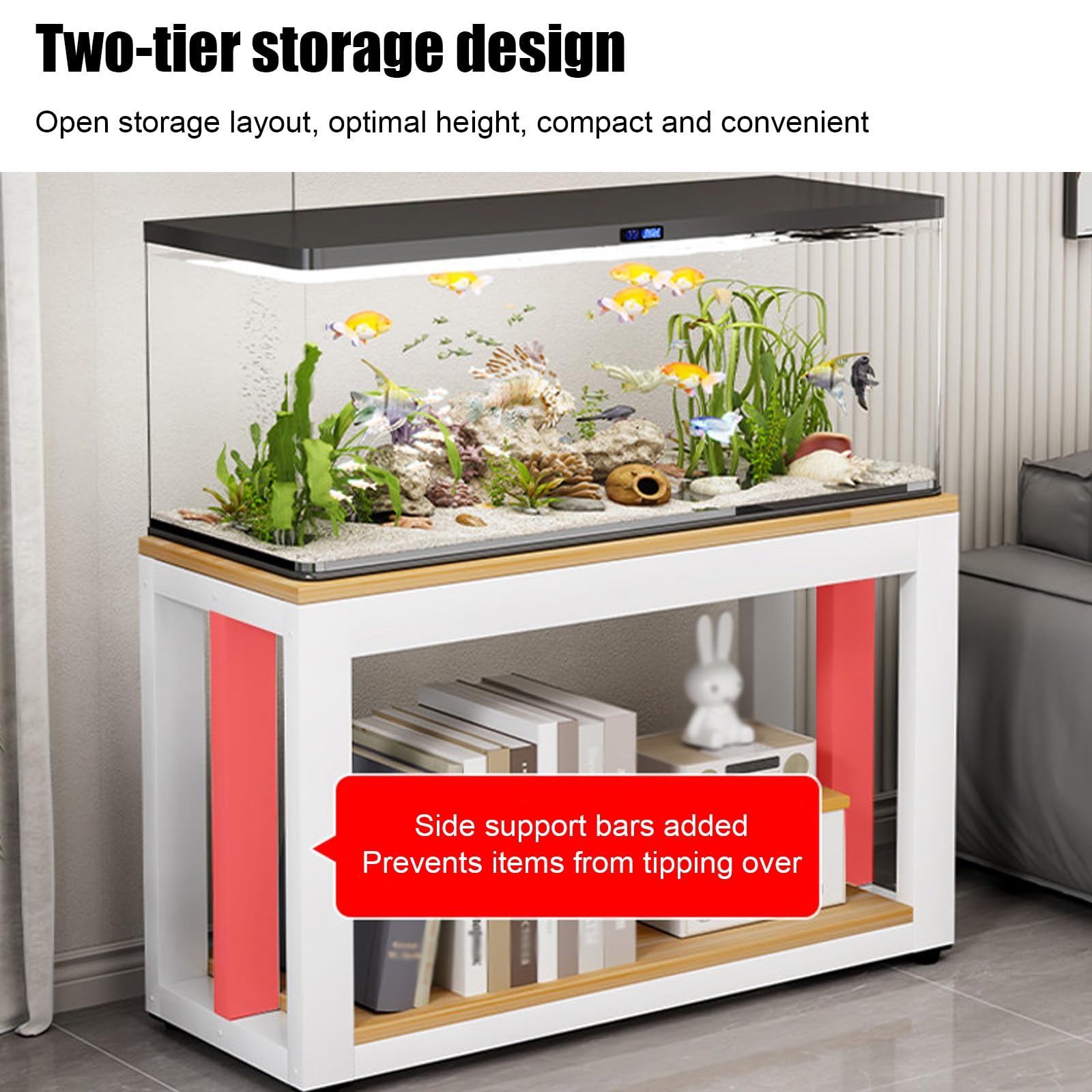 Supporto per Acquario, Mobile per Acquario | Ripiani in Legno Massello, Portata di 400 kg, Piedini Antiscivolo Regolabili(White B,91x35x60cm/36x14x24in)