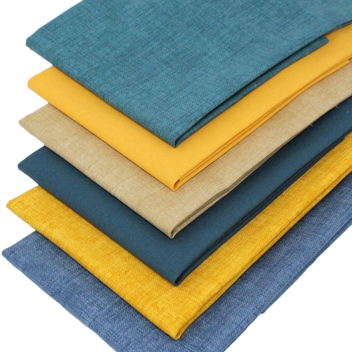 6 Fat Quarters Bundle - 'Mustard and Teal Coordinates' Fabulous Plain Solid and Textured Fabrics. 100% Cotton Ideal for Quilting & Crafting (with Free Patchwork Pattern by Overdale Fabrics)