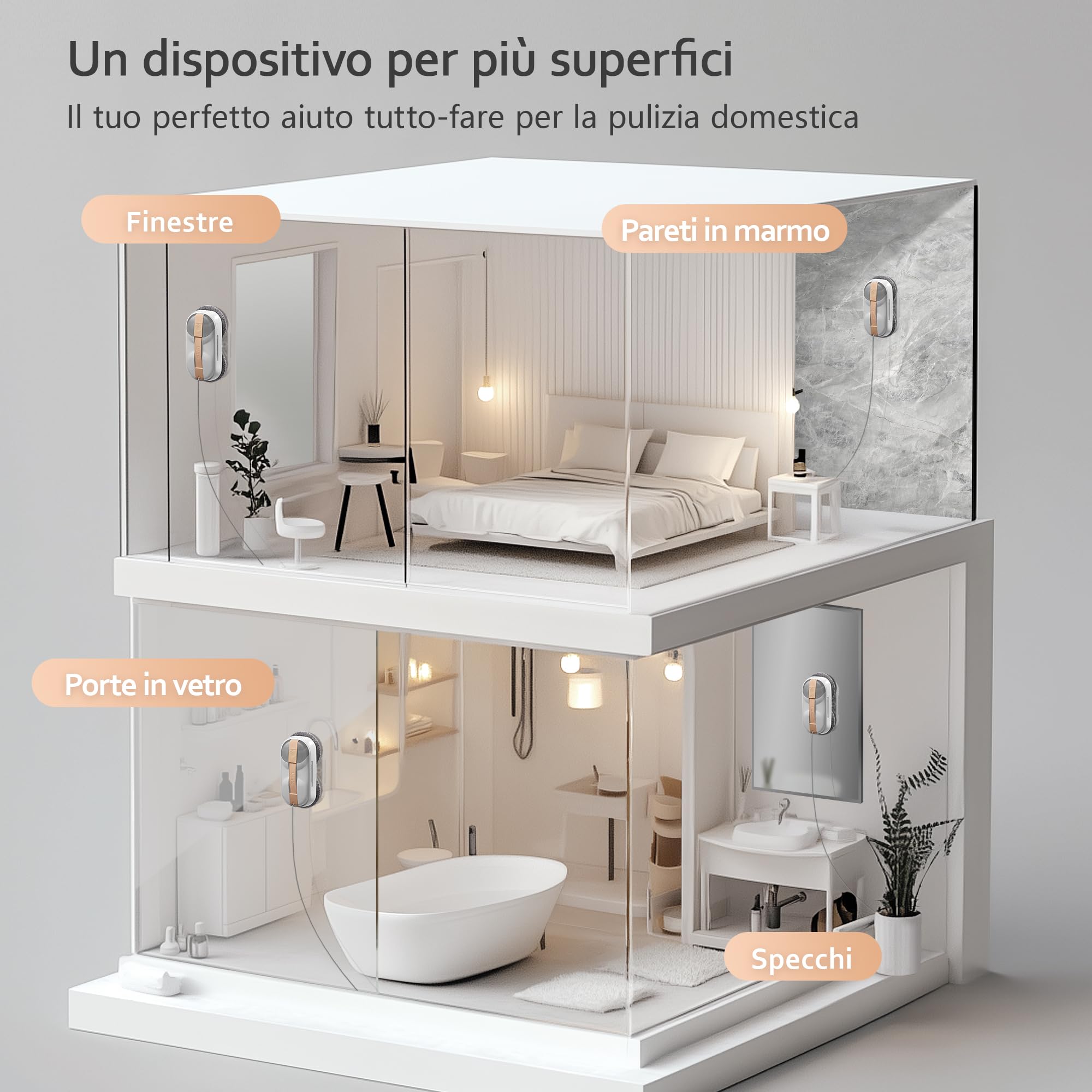 Lydsto WL09 Robot Lavavetri Doppi Ugelli con Spruzzo Ultrasonico，6000Pa Robot Pulisci Vetri 80ML Serbatoio dell'Acqua, Telecomandoe 10 Panni, Per Tutte le Superfici Lisce