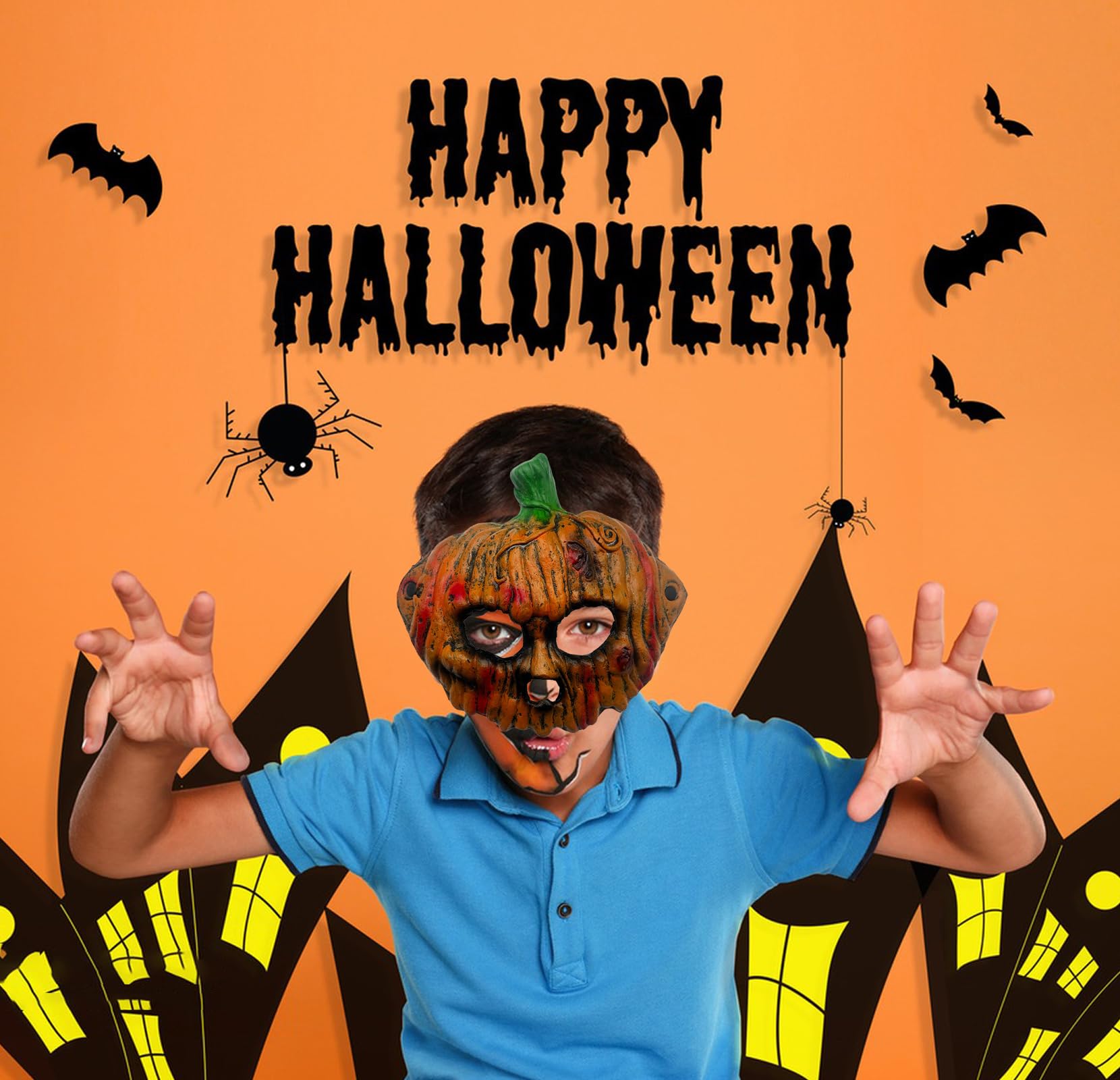 HSYWSH Halloween Pumpkin Mask Pumpkin Mask Scary Pumpki/n Mas/k Adult Costume Cosplay Mas/k Scary Pumpki/n Ani-Motion Halloween Ma/sk For Hallowee/n Decoration Carnival Costume Party (orange-yellow) - Image 4