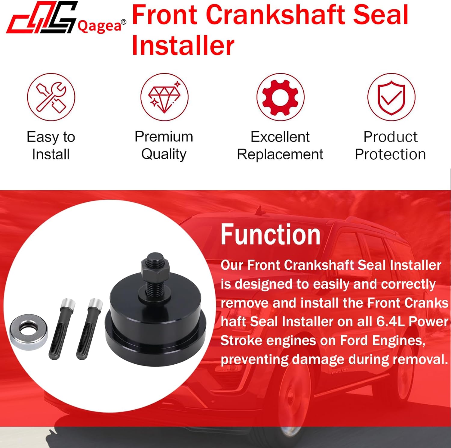 Qagea 303-1259 Front Crankshaft Seal Installer Compatible with 2008-2010 Ford 6.4L Powerstroke Diesel F-250/350/450/550, Super Duty, Vehicles VT365-MaxxForce7, Replaces ZTSE4691