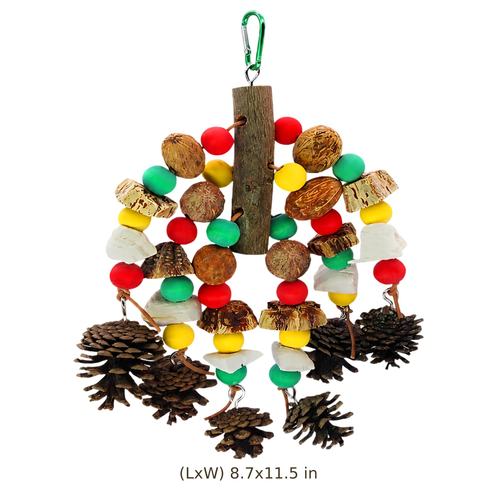 Jouets pour perroquets, jouet à mordiller en bois naturel pour cage, 11,81 x 8,66 po, avec os de seiche et pommes de pin, accessoire à suspendre pour oiseaux, pour cacatoès et perroquets gris
