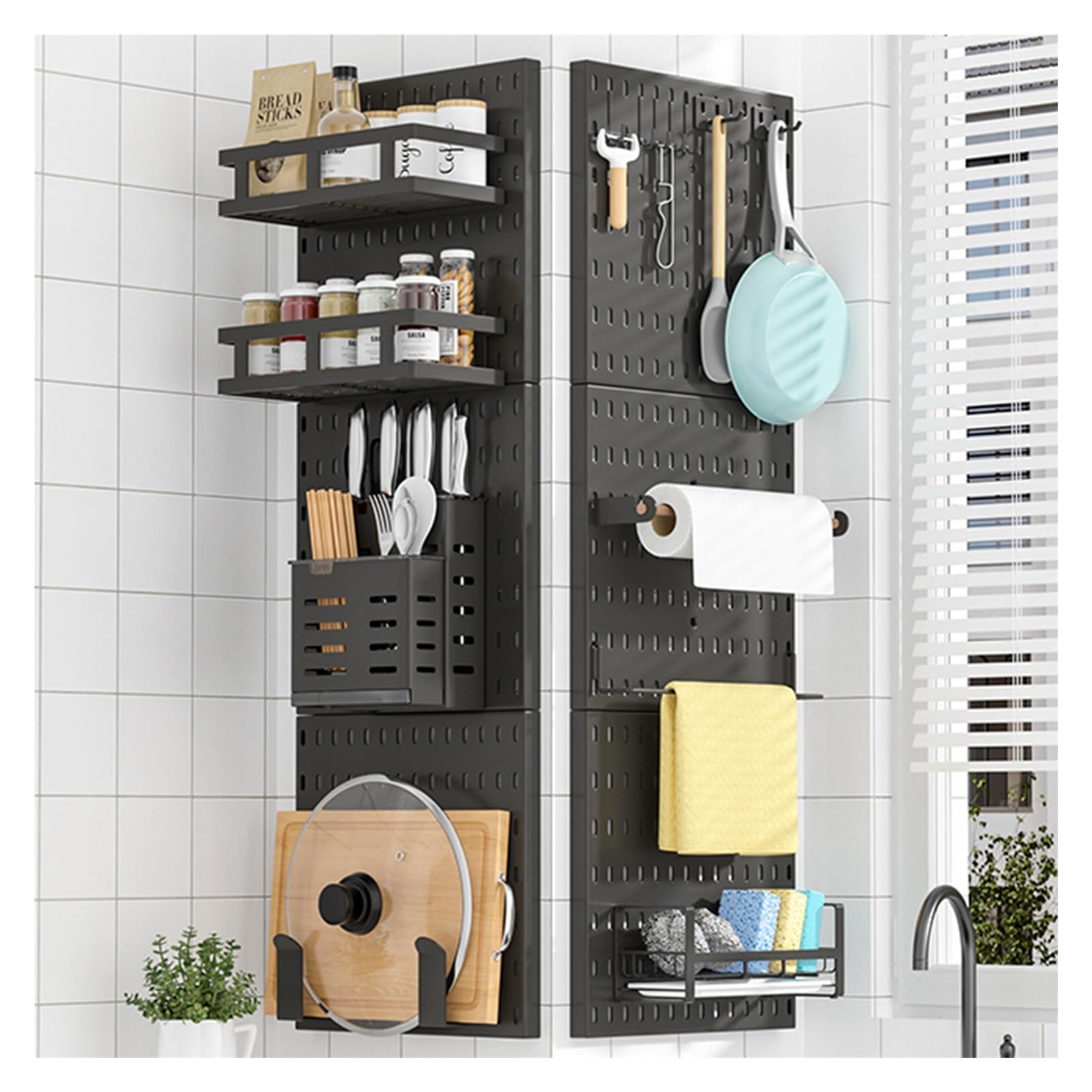 Stecktafel-Set zum Selbermachen, Metall, mit Zubehör, Slatwall-Display für Zuhause und Garage, vielseitige schwarze Aufbewahrungslösung zum Aufhängen