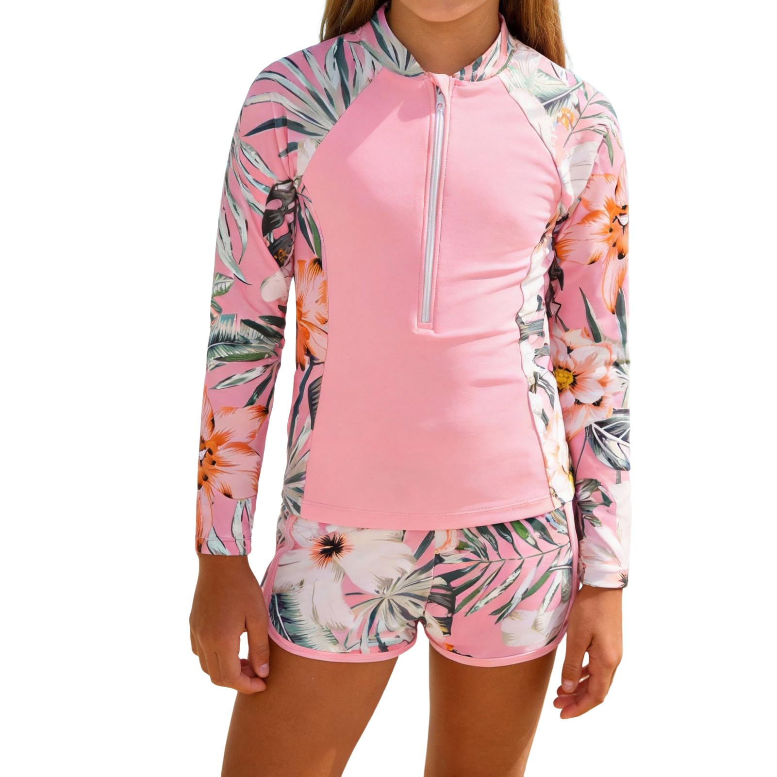 Set di 2 costumi da bagno con protezione UV UPF 50+, a maniche lunghe, con pantaloncini e pantaloncini, per adolescenti e adolescenti, protezione UV, asciugatura rapida, estivo, da spiaggia