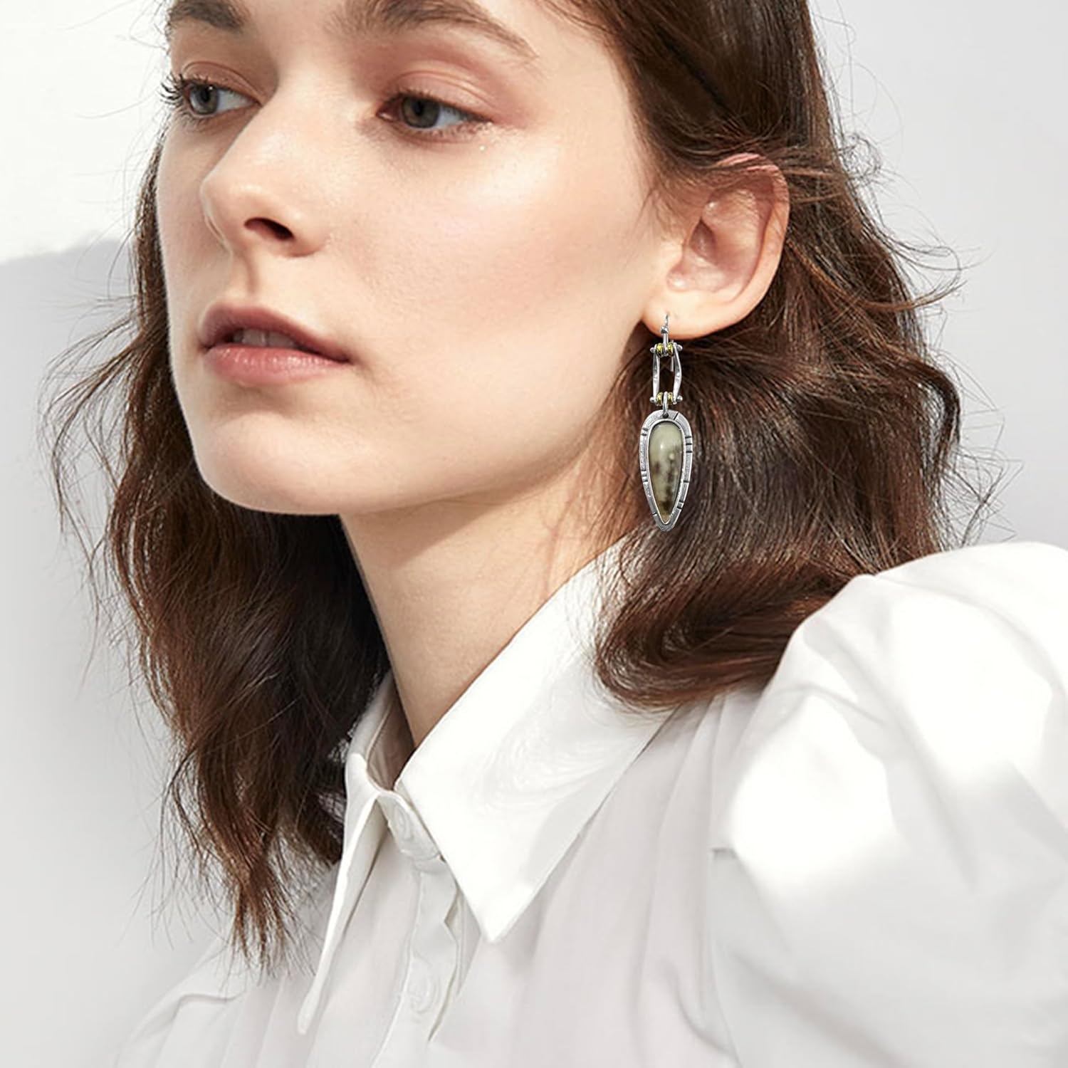 Vintage Sliver Geometry Stone Lightweight Dangle Drop Earrings Ethnic Teardrop Triangle Simplicity Acrylic Hook Earrings For Women Jewelry Gifts - Image 3