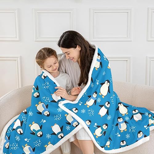 Miniatura 3 de Manta de pingüino kawaii, manta de invierno con diseño de pingüinos, manta de invierno con diseño de animales antárticos para niños y niñas, manta
