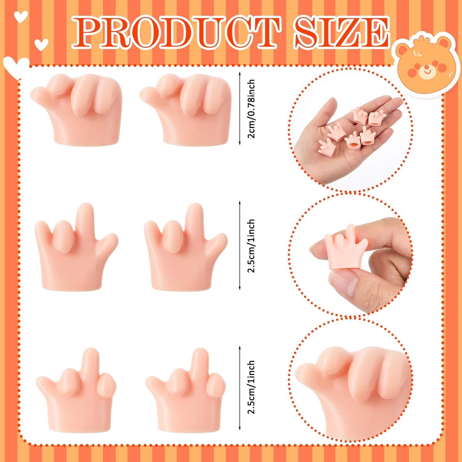 3 Sets 17cm Mini Hands Puppets Finger Middle Finger Hands Funny Pose Part Realistic Little Detachable 3D Printed Accessory Rock Roll Heart Sign(Style 1)