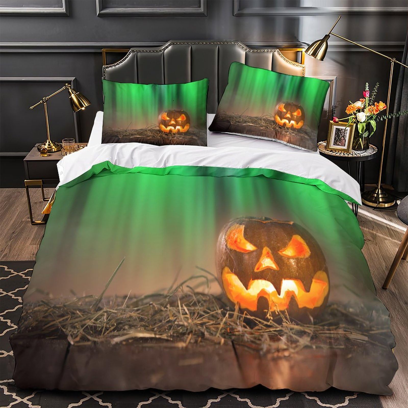 Housse de couette citrouille d'halloween 3D drap de couette motif sculpté effrayant