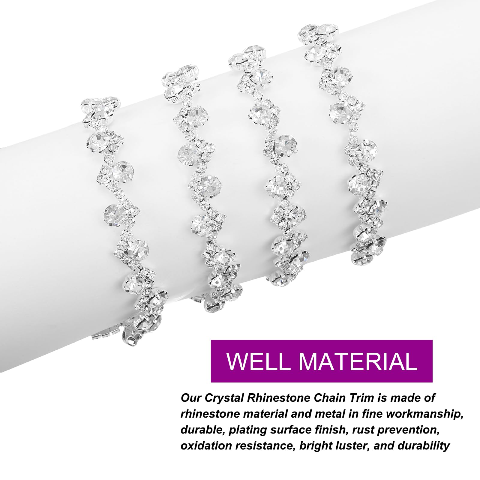 Strass Applique Cristallo Per Cucito E Decorazione - Catena 1 Yard, Intarsio Ad Artiglio, Colore Bianco, 9mm - Foto 4