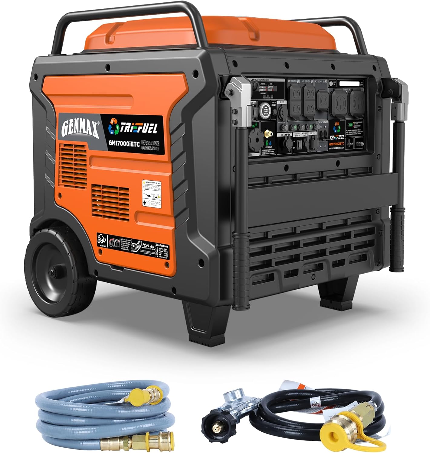 GENMAX 17000w Peak Tri-Fuel Inverter Generator-Features 2-Wire Auto Start/Stop,Ultra-Quiet Tech,CO Sensor,Digital Display&Dual 50A Outlets-Ideal for Home Backup&Construction Sites,EPA/CARB Compliant