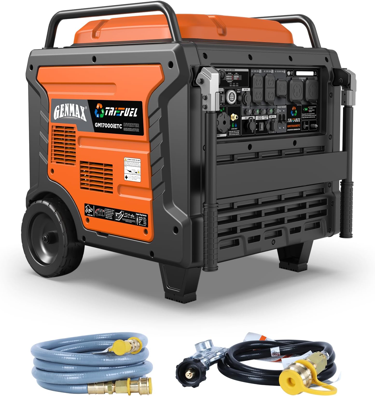 GENMAX 17000w Peak Tri-Fuel Inverter Generator-Features 2-Wire Auto Start/Stop,Ultra-Quiet Tech,CO Sensor,Digital Display&Dual 50A Outlets-Ideal for Home Backup&Construction Sites,EPA/CARB Compliant