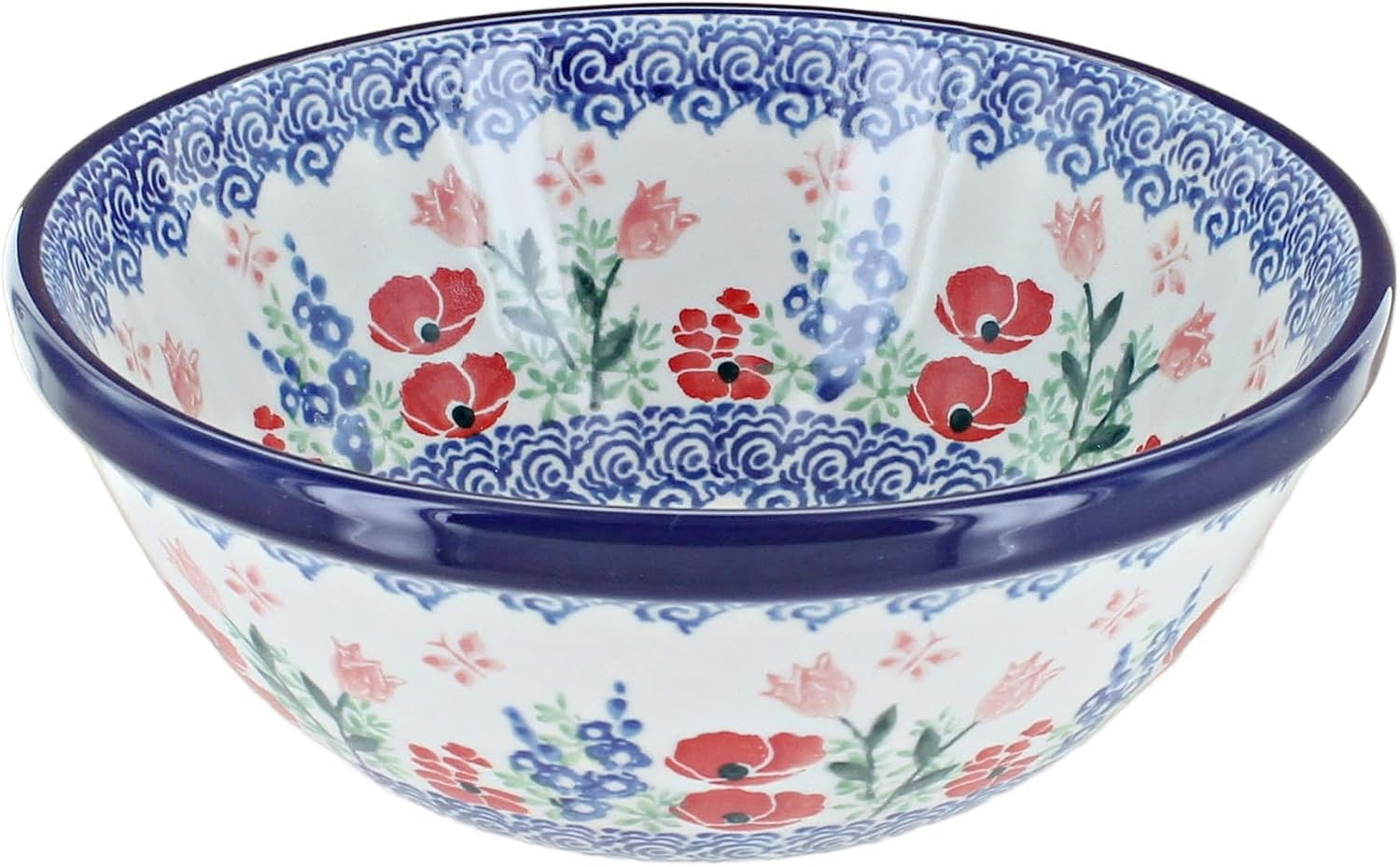 Blue Rose Polish Pottery - Pink Dreaming of Poppies Cereal/Soup Bowl - 6.5" Diameter - Great Bowl for Everyday Dinnerware, Casual Dinnerware, or Formal Dining