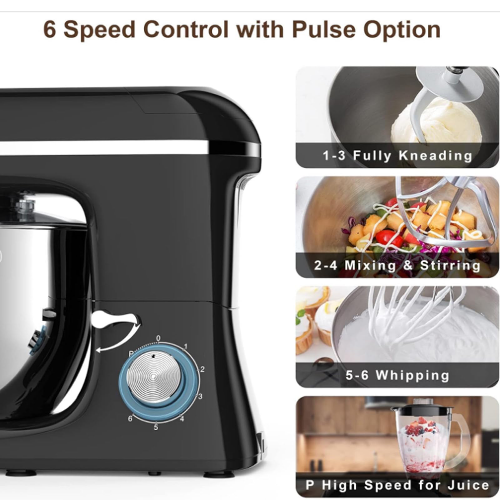 3-in-1-Multifunktionaler Standmixer/Mixer/Fleischwolf – 7,5 Qt Edelstahlschüssel, 1,5 l Glasbehälter, stumm/6 Geschwindigkeiten – für 8–12 Personen Familienparty Abendessen machen