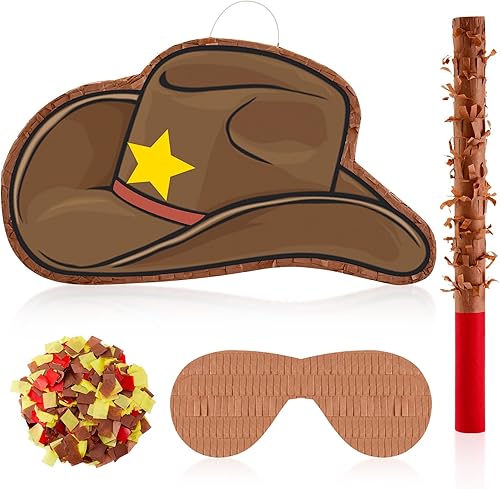 Sombrero de vaquero de 15.7 pulgadas, piñata para niños y niñas, tema de vaquero occidental, decoración de fiesta de cumpleaños, recuerdos de fiesta