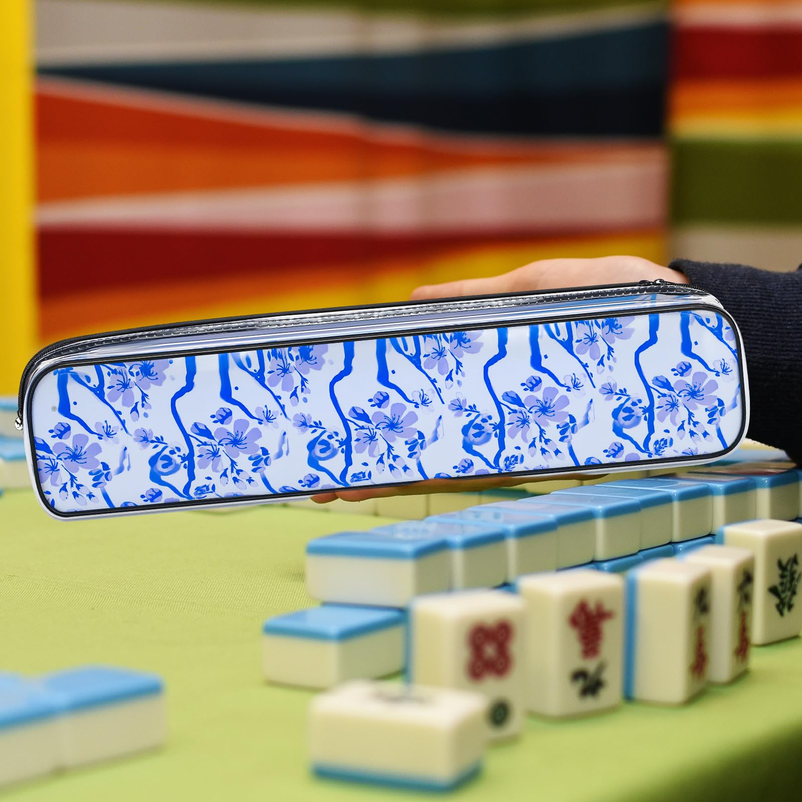 2 Pcs Mahjong Tile Bag Mahjong Racks for Tiles and Pushers Waterproof Tile Zippered Case PVC Clear Mah Jong Gifts, Empty Bag Only, 20 x 4.5 x 2.5(Style 3)