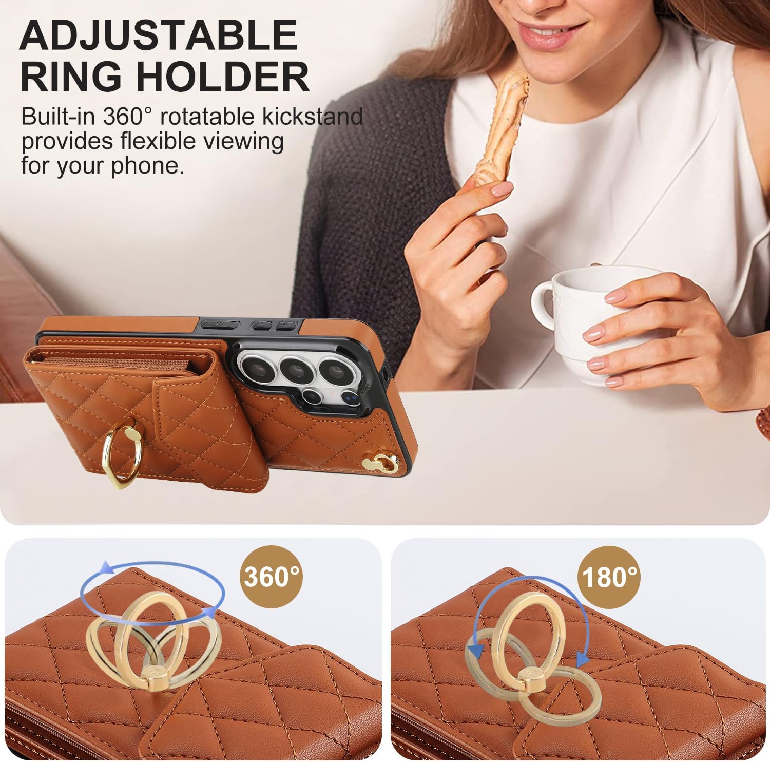 Asuwish Phone Case for Samsung Galaxy S26 Ultra 5G Wallet Cell Cover with Tempered Glass Screen Protector Wrist Strap Ring RFID Blocking Card Holder S26Ultra 26S S 26 26Ultra SM-S948U Women Men Brown