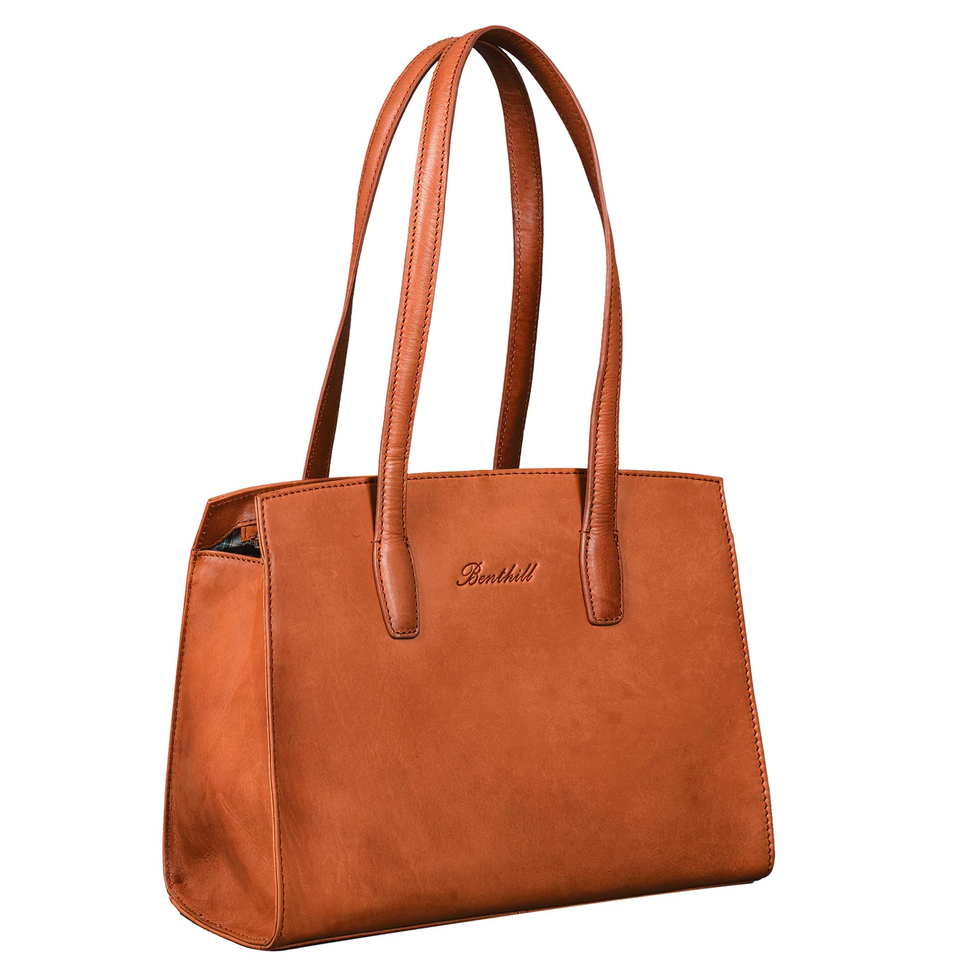 Benthill Handtasche Damen Echt Leder | Henkeltasche aus hochwertigem Rindsleder | Kleine Vintage Hobo Bag Beutel, Farbe:Braun