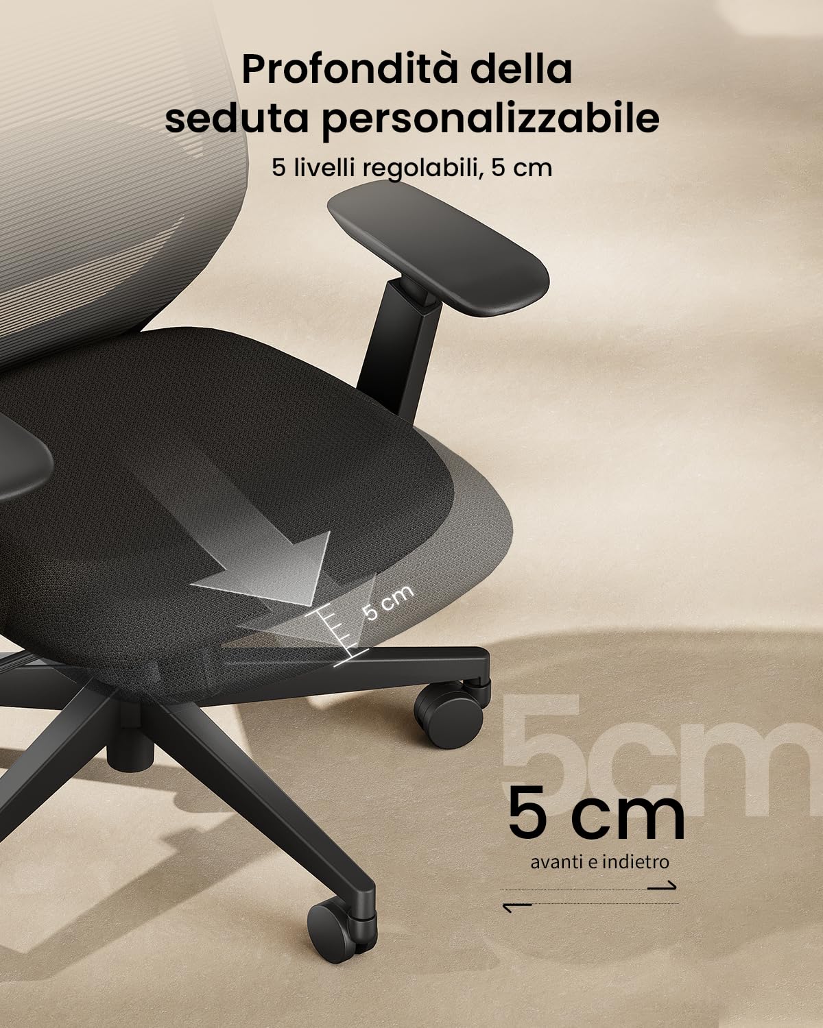 ProtoArc EC200 Sedia da Ufficio Ergonomica con Seduta Scorrevole, Nero | Sedia Scrivania Supporto Lombare Regolabile in Altezza e Profondità, Poggiatesta 3D, Schiuma 55D, Mesh, Girevole, per Casa
