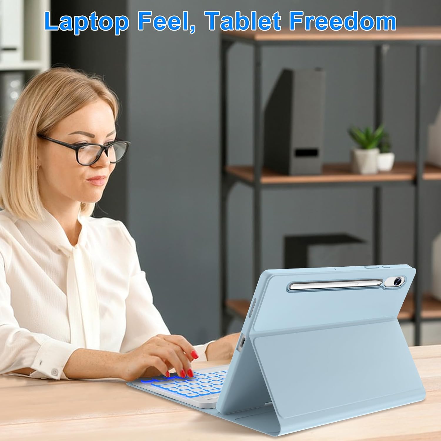 Keyboard Case for Samsung Galaxy Tab S10 Lite/ S10 FE/ S9 FE 10.9 Inch/Tab S9 11 Inch with S Pen Holder, 7 Color Backlit Detachable Wireless Bluetooth Keyboard with Stand Cover Case, Light Blue