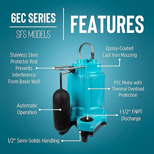 Miniatura 3 de Little Giant 6EC-CIA-SFS Bomba sumergible de sumideroefluente automática de hierro fundido de 13 HP, 115 voltios, 3180 GPH con base de